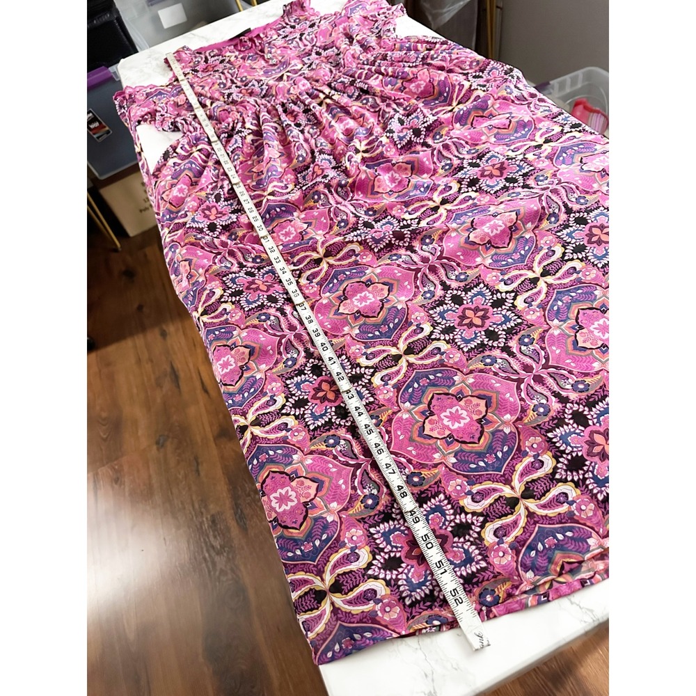 Lane Bryant Cold Shoulder Lace Trim Pink Paisley Maxi Dress Women's Size 18 - Picture 13 of 13